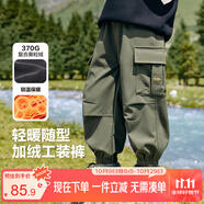左西男童加絨褲子2025新款秋冬款兒童戶外工裝褲帥氣長褲 軍綠色 150