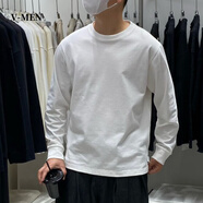 V-MENVMEN2025秋季新款圓領(lǐng)長(cháng)袖T恤男簡(jiǎn)約休閑百搭純棉打底衫體恤上衣 白色 M