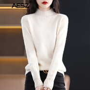 AESZ羊絨衫女100%山羊絨新款半高領(lǐng)加厚毛衣針織衫內(nèi)搭休閑打底衫上衣 米白色 M 【建議90-105斤】
