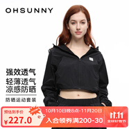OhSunny防曬衣女春夏休閑運動短外套防紫外線戶外連帽防曬服 星夜黑 L