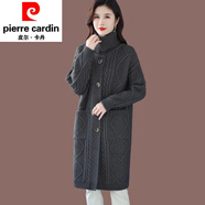 皮爾卡丹（pierre cardin）春秋季粗線中長款毛衣外套女2025新款針織衫寬松外搭羊毛針織開衫 深灰色原版 M
