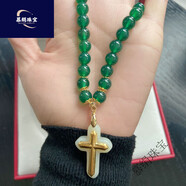 恒久葉黃銅鍍金十字架吊墜近圓淡水珍珠項鏈女款金鑲和田玉+媽媽婆婆母 小十字架(玉髓款)