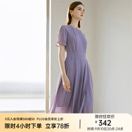 顏域（YANYEE）短袖百褶連衣裙2024夏天新款女裝氣質(zhì)女神范收腰顯瘦氣質(zhì)a字裙 紫色 S/36