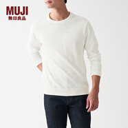 無印良品 MUJI 男式 粗細(xì)不均棉線 天竺編織 長袖T恤 打底衫 米白色 1A L