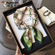 啄木鳥(niǎo)（TUCANO）春秋新款絲巾女韓版百搭款時(shí)尚氣質(zhì)媽媽絲巾小方巾領(lǐng)巾綁包發(fā)帶女 梅花與綠蝶