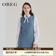 OBEG歐碧倩春季假兩件襯衫OL拼接連衣裙10404044 藍(lán)灰 S /160/36