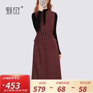 魅斑安哥拉紅V領(lǐng)無(wú)袖馬甲連衣裙女2024冬季新款松緊帶收腰背心裙 紅色 M