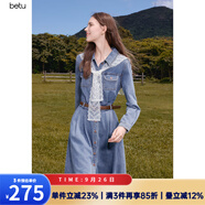 百圖betu女裝2025秋季新款連衣裙法式赫本風(fēng)牛仔連衣裙裙子2508T86 牛仔色 M （牛仔色預(yù)售10/05發(fā)貨）