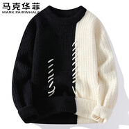 馬克華菲毛衣男士秋冬季中青年上衣彈力保暖圓領(lǐng)針織衫 黑色    XL
