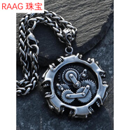 RAAG個(gè)性骷髏齒輪項鏈男日韓嘻哈潮人鈦鋼吊墜掛飾復古百搭配飾品街頭 吊墜+粗5mm長(cháng)70cm銀黑色麥穗鏈