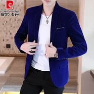 皮爾卡丹（pierre cardin）男士休閑燈芯絨西裝男2025韓版修身金絲平絨小西服單西上衣外套潮 A1961寶藍絲絨西服 2XL