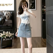 夏典素訂女王（SE.PSTP）時(shí)尚氣質(zhì)休閑牛仔半身裙短袖體恤套裝女夏季2025新款包臀裙兩件套 白色短袖體恤+藍色牛仔半身裙 S