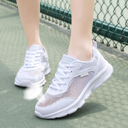 LI NING李寧夏季品牌女鞋運動(dòng)鞋網(wǎng)面透氣休閑跑步鞋百搭輕便學(xué)生防滑旅游 白色【鏤空單網(wǎng)】219 35