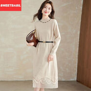 Sweet basil新年羊毛衫氣質(zhì)過(guò)年大衣高檔顯瘦聚熱打底女毛衣裙 杏色 M   【90-115斤】