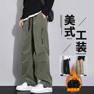 VUUG戶(hù)外工裝傘兵褲子秋冬季男裝秋裝直筒休閑褲男 XL  軍綠色加絨