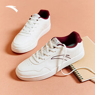 安踏（ANTA）女鞋板鞋女冬季舒適小白鞋 象牙白/絳紅色-3 37.5 (235mm)