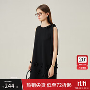 范思藍(lán)恩花梨裙 無(wú)袖設(shè)計(jì)感氣質(zhì)A字連衣裙夏裝新款韓版系帶蝴蝶結(jié) 黑色 M