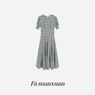 法曼萱（FAMANXUAN）法曼萱【維希格調(diào)】法式藍(lán)白格子氣質(zhì)收腰洋裝女夏度假風(fēng)長裙子 塔爾文達(dá)黑白格 S