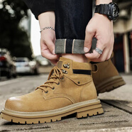CswnKcsa男鞋靴子男2025秋冬新款簡約百搭粗跟短靴機車風(fēng)馬丁靴休閑大黃靴 土黃ck2856 41