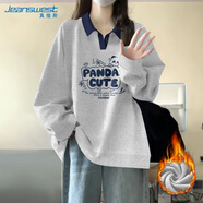 真維斯（JEANSWEST）衛衣女秋冬新款2025Polo領(lǐng)學(xué)院風(fēng)印花寬松外套小個(gè)子薄款上衣服