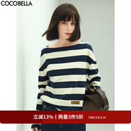 COCOBELLA藍白條紋一字領長袖T恤女秋時尚船領針織上衣TS625 條紋 S