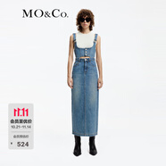 MO&Co.連衣裙兩件套棉質(zhì)可拆卸胸衣高腰直筒牛仔裙吊帶背帶裙摩安珂 牛仔藍(lán)色 M 165