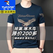 啄木鳥2025夏季冰絲t恤男短袖個性帥氣中青年半袖圓領體恤汗衫上衣男潮T 578哈青  薄款 3XL 185 165-180斤