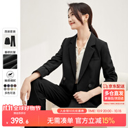 尚都比拉職業(yè)通勤西裝套裝女春秋正裝西服外套褲子面試兩件套 黑色 M