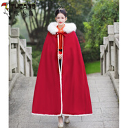 啄木鳥(niǎo)（TUCANO）漢服斗篷冬季披風(fēng)女中國風(fēng)紅色喜慶成人拜年加厚外穿長(cháng)款古風(fēng)外套 龍鳳呢紅色棉里無(wú)繡花 M 110C 小碼