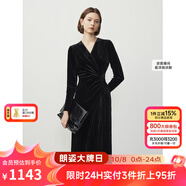 朗姿法式高級感絲絨長裙冬季新款連衣裙氣質(zhì)顯瘦v領(lǐng)小黑裙 黑色2 XL