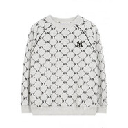 MLBNYNY25年潮牌新款鉆石滿(mǎn)印提花棉百搭情侶秋冬休閑套頭圓領(lǐng)長(cháng)袖 MLB白灰色 L