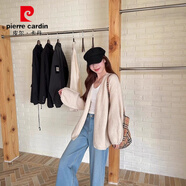 皮爾卡丹（pierre cardin）秋冬新款慵懶風(fēng)樹(shù)皮紋時(shí)尚簡(jiǎn)約百搭寬松中長(cháng)款泡泡袖針織衫外套 杏色 均碼 (75-130斤)