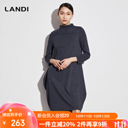藍地（LANDI）羊毛連衣裙女秋冬新款九分袖設計感小眾裙子 藏青色 L