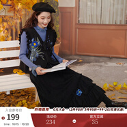 兩三事梵高白色半身裙春季2025新款設(shè)計(jì)感半裙蕾絲裙子藍(lán)鳶仙葵 黑色 S