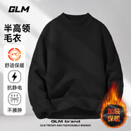 GLM加絨毛衣男秋冬季半高領(lǐng)休閑舒適保暖針織衫男打底衫黑色加絨XL