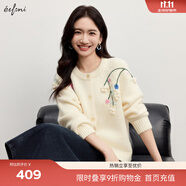 伊芙麗（eifini）蔣欣代言圓領(lǐng)復(fù)古手工刺繡花朵毛衣外套秋季新款針織衫上衣女 米色 S 155/80CM