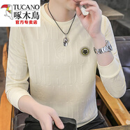 啄木鳥（TUCANO）男士長(zhǎng)袖t恤春秋季打底衫男裝潮流衛(wèi)衣體恤帥氣小衫百搭上衣服 Q5607米色 M (90-115斤)