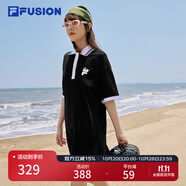 FILA FUSION斐樂潮牌女子連衣裙夏時(shí)尚寬松簡(jiǎn)約POLO領(lǐng)連身裙 深黑-BK M （165/84A/M）
