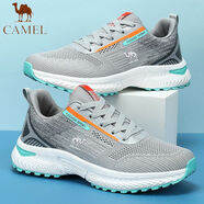 駱駝男鞋春夏季減震網(wǎng)面透氣運動(dòng)鞋軟底輕質(zhì)舒適慢跑鞋休閑跑步鞋 灰綠 44