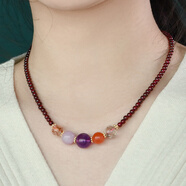 靈菲石榴石水晶多寶項鏈鎖骨鏈女紫水晶南紅瑪瑙水晶吊墜新年禮物證書(shū)