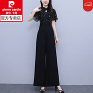 皮爾卡丹（pierre cardin）女士連體褲女感薄款夏裝2025新款媽連身褲雪紡休閑時(shí)尚套裝 黑色 L