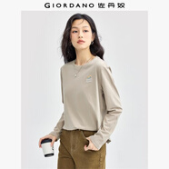 佐丹奴長袖T恤女純棉打底衫甜美花朵刺繡圓領(lǐng)套頭衫13324792