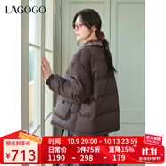 LAGOGO棕格暖頌短款羽絨服女拉谷谷2025年冬季新款格紋翻領(lǐng)外套 咖啡色 L