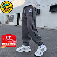 G.DUCKKIDS男童褲子春秋款兒童運動褲子加絨加厚棉褲男孩冬裝長褲秋冬季大童 鐵灰色-春秋款 160 建議身高150-160cm年齡12-13歲