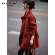 卡薩羅澳 KSSALOAO品牌中長款雙面呢外套女2025秋冬新款休閑時(shí)尚高級(jí)感搭配大衣 酒紅色 S