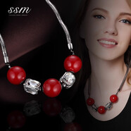 飾世美百搭配飾項鏈女秋冬毛衣鏈歐美短款裝飾品夸張簡(jiǎn)約復古個(gè)性吊墜 紅色