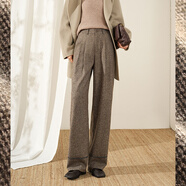 白鹿語(yǔ)時(shí)尚氣質(zhì)腳口花邊長(cháng)褲25冬款高腰捏褶設計簡(jiǎn)約休閑褲女HX20049 夾花咖1 XL