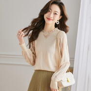 奢汐（Srcr）花邊拼接針織衫女薄款秋冬裝淑女洋氣含羊毛打底上衣