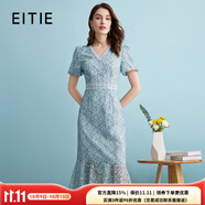 愛特愛（EITIE）浪漫印花V領(lǐng)收腰魚尾蕾絲修身連衣裙夏季新款仙氣裙B2407334 晴空藍(lán)33 M 160