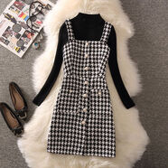 名芮珊毛呢背心裙秋冬小個(gè)子格子背帶裙女2025年新款長(cháng)袖氣質(zhì)收腰顯瘦 黑色+黑毛衣 【兩件套】 S 【80-90斤穿】